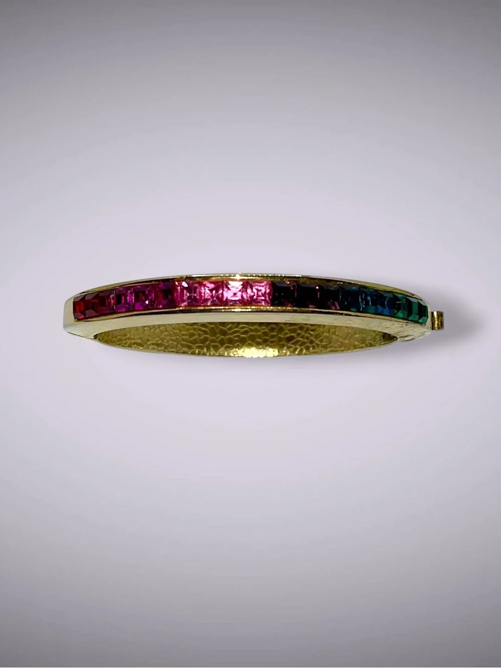 Vintage Ombre Rainbow Rhinestone CrystalChannel Set Hinged Bangle Bracelet